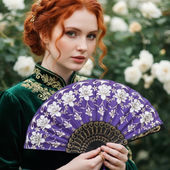 ✨Elegant Purple Floral Hand Fan - Picture 3 of 8